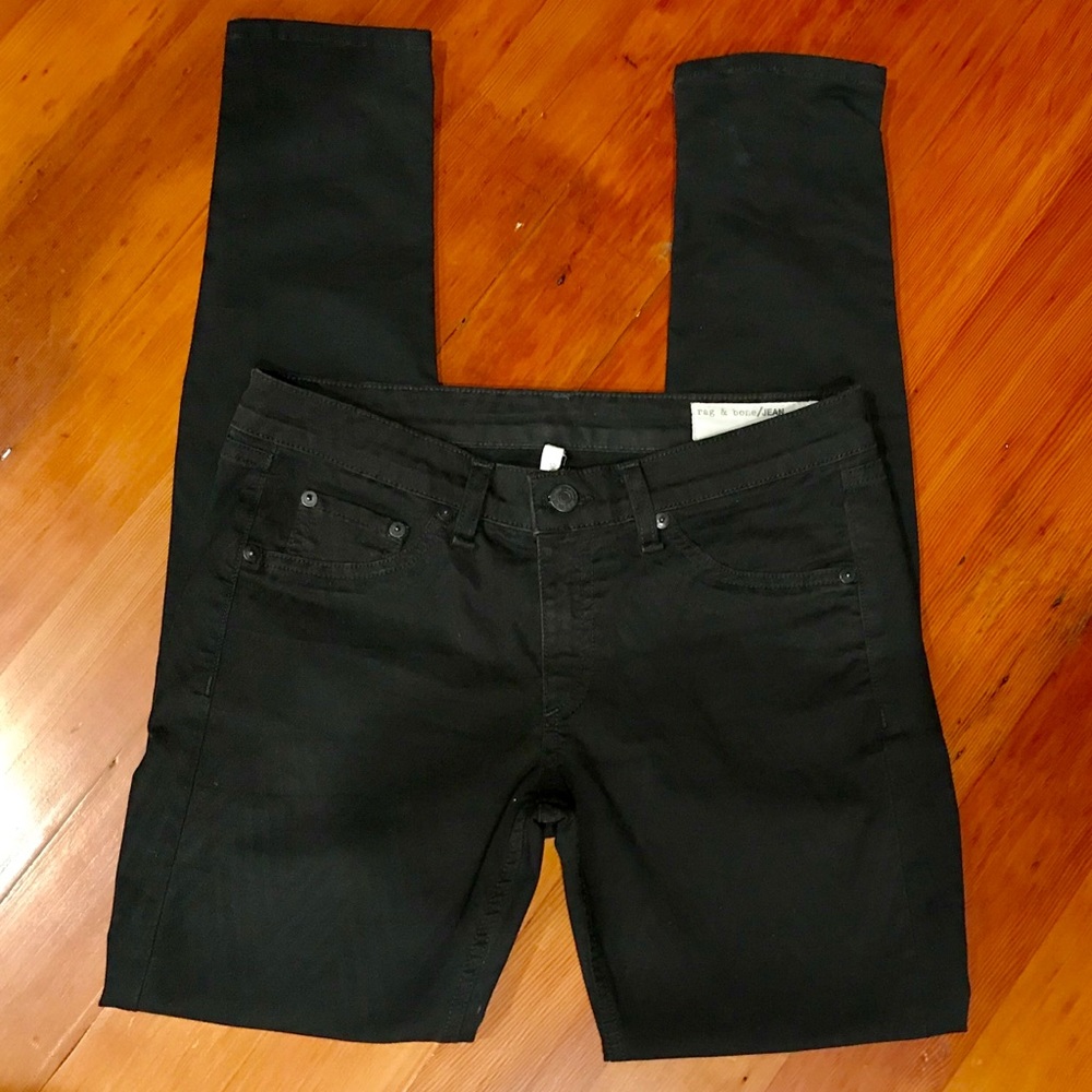 Rag & Bone black & red herringbone texture jean.